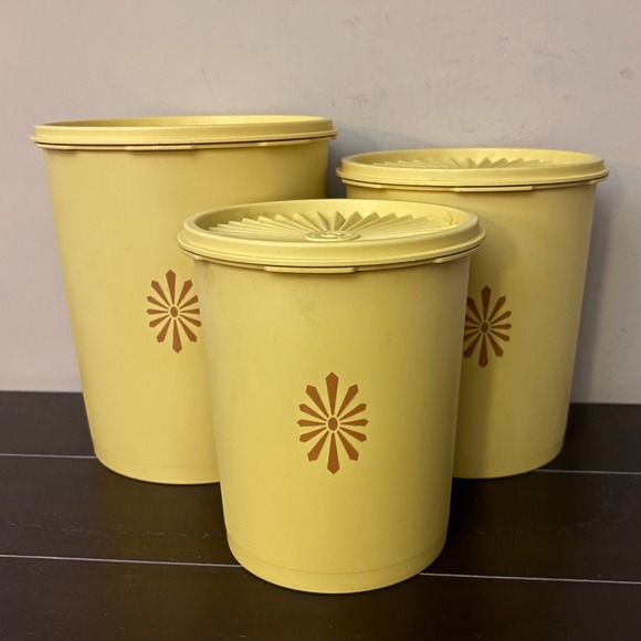 Tupperware Other - Vintage Tupperware Servalier 3pc Canister Set | Harvest Yellow Sunburst